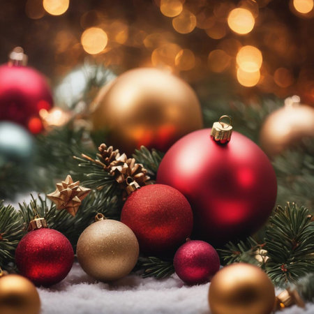 Christmas background with decoration and bokeh lights. Vintage style.の素材