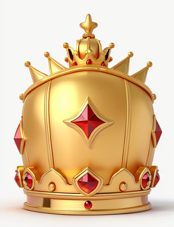 Gold crown with red gems isolated on white background. 3d renderの素材
