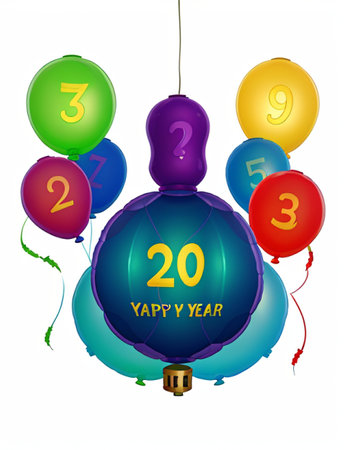 Happy New Year background with colorful balloons and numbers. Vector illustration.の素材