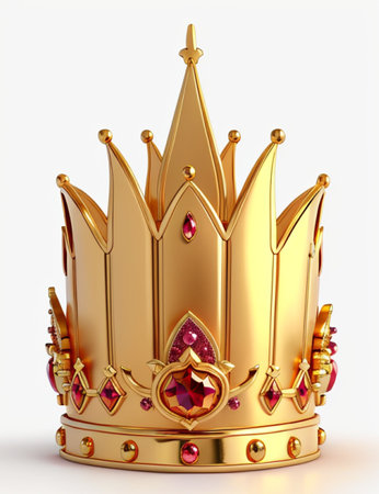 Gold crown with gems isolated on white background. 3D rendering.の素材