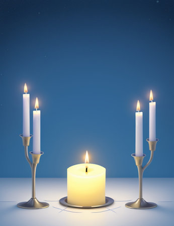 3d rendering of candles on a blue background, with space for textの素材