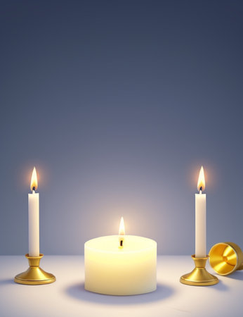 Candles on a gray background. 3D render. Copy space.の素材