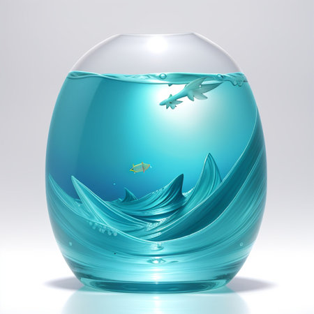 aquarium with fish and waves on a white background. 3d renderingの素材