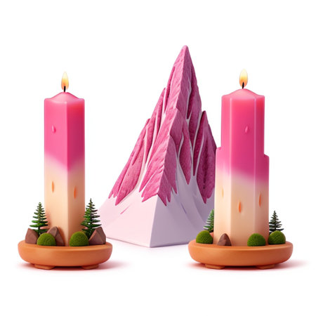 3d illustration of three candles with christmas tree on white backgroundの素材