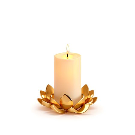 Burning candle with golden bow isolated on white background. 3d illustrationの素材