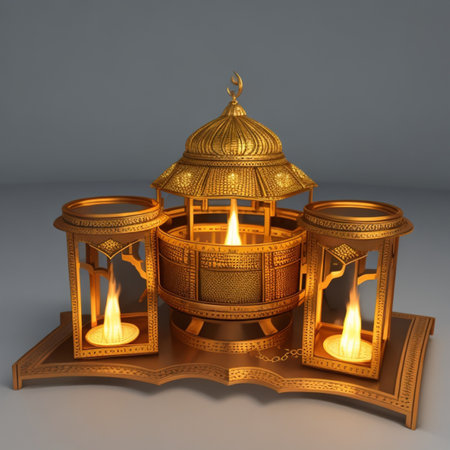 3d rendering of Ramadan Kareem lamp in the form of a lanternの素材