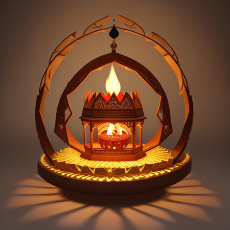 3d illustration of diwali diya with burning candle insideの素材