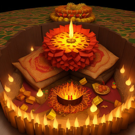 3D illustration of Diwali diya for celebration of light festival of Indiaの素材