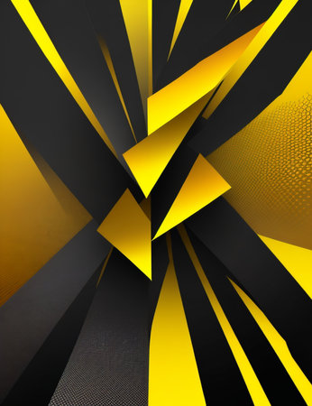 abstract background with black and yellow geometric shapes, 3d illustrationの素材