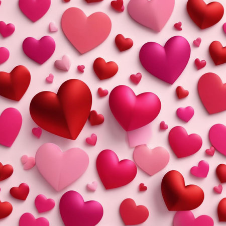 Valentine's day background with red and pink hearts. 3d renderingの素材