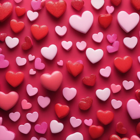Valentine's day background with red and pink hearts on pink backgroundの素材