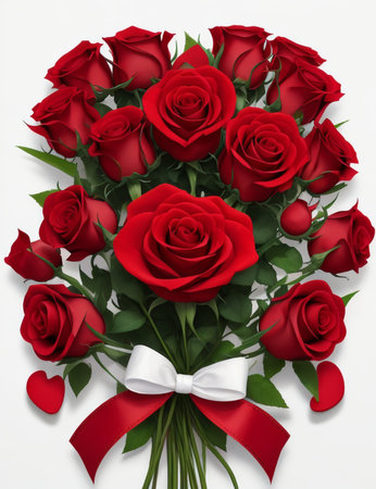 Valentine's day background with red roses and white bow.の素材