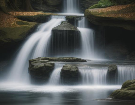 waterfall in the forest, photo as a background, digital imageの素材