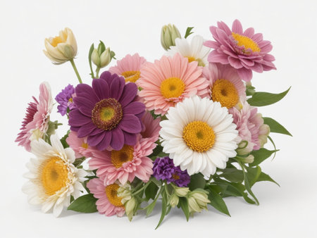 Bouquet of colorful daisies isolated on a white backgroundの素材
