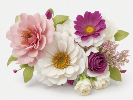 Bouquet of white and pink flowers on a white background.の素材
