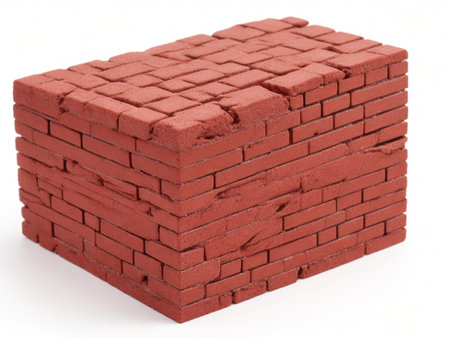 Brick wall isolated on white background. 3d render illustration.の素材