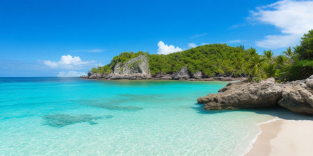 Amazing beach with clear blue water and beautiful coral rocksの素材