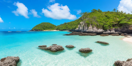 Amazing beach with clear blue water and beautiful coral rocksの素材