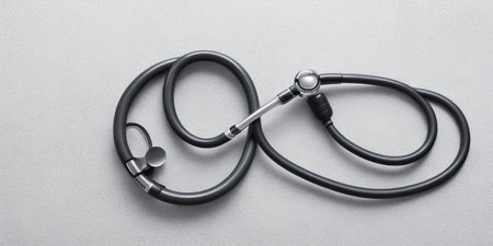 Stethoscope on gray background, top viewの素材