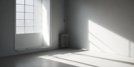 Empty room with shadows of windowの素材