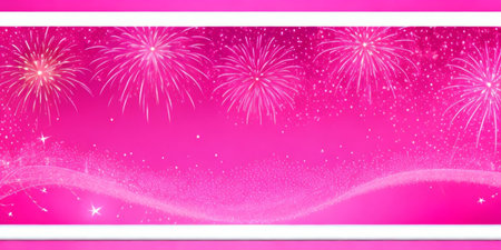 Festive pink background with fireworksの素材