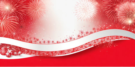 Festive red and white background with fireworksの素材