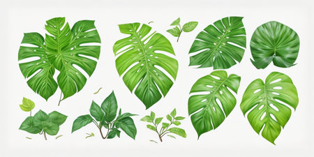 Exotic tropical leaves isolated on white backgroundの素材
