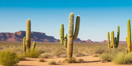 Beautiful desert with cactus treesの素材