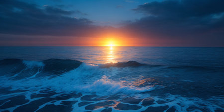 Beautiful sunset over the sea, panoramic view from the beachの素材