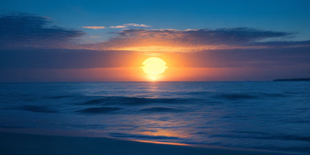 Beautiful sunset over the sea. Panoramic view of the sea.の素材