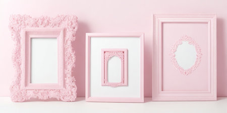 Three pink frames on a pink background. Mock up, 3D Renderingの素材