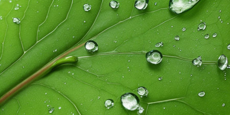 water drops on green leaf macro close up background high quality big size printの素材