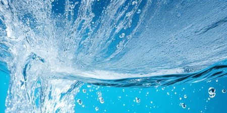 close up of water splash on blue background with copy space for textの素材