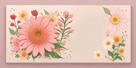 Floral greeting card template with gerbera flowers and leaves.の素材