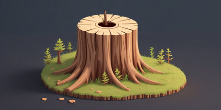 3D Render of Tree stump in the forest isolated on gray backgroundの素材