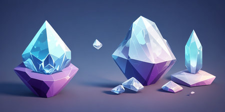 3d render of blue crystals on blue background. 3d illustrationの素材