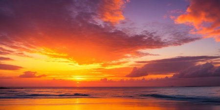 Beautiful sunset on the beach. Colorful sky at sunset.の素材