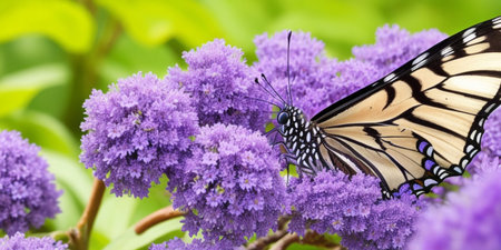 Butterfly on a purple lilac flower in the garden.の素材