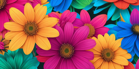 Colorful daisies on a dark background. Vector illustration.の素材