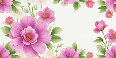 Beautiful floral background with pink flowers and green leaves. Vector illustration.の素材