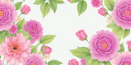 Beautiful pink peony flowers on white background. Vector illustration.の素材