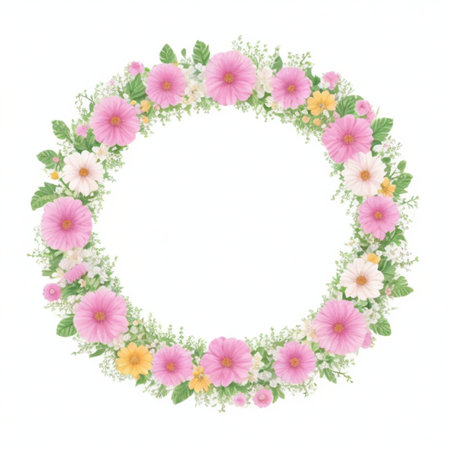 Flower wreath isolated on white background. Floral frame.の素材