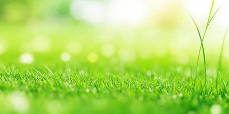 Fresh green grass with bokeh effect. Abstract nature background.の素材
