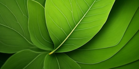 Green leaf background, close-up. Natural pattern of green leaves.の素材