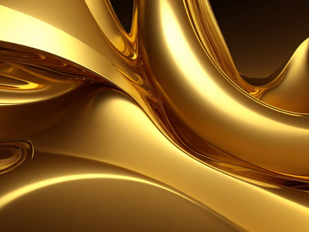 Golden abstract wavy liquid background. 3d rendering, 3d illustration.の素材