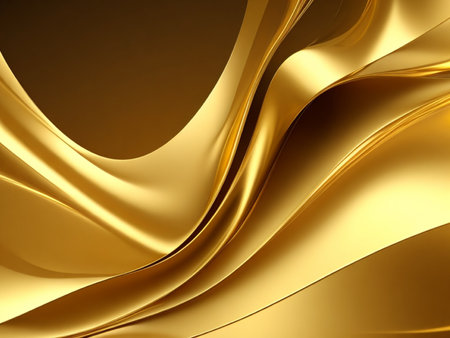 Golden abstract wavy background. 3d rendering, 3d illustration.の素材