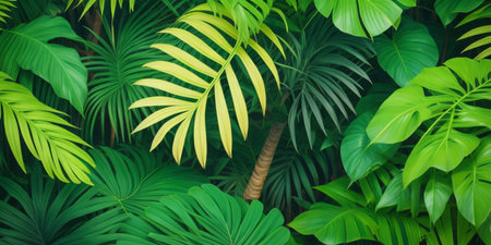 Tropical green leaves background. Nature and environment concept design.の素材