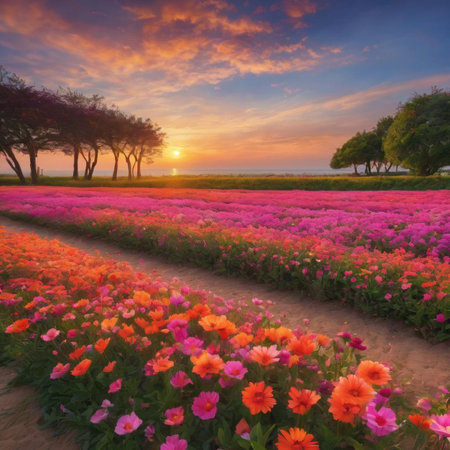 Colorful cosmos flowers blooming in the garden at sunset, Thailand.の素材