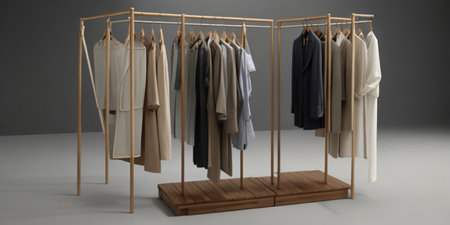 3d render of a hanger with clothes on a gray backgroundの素材