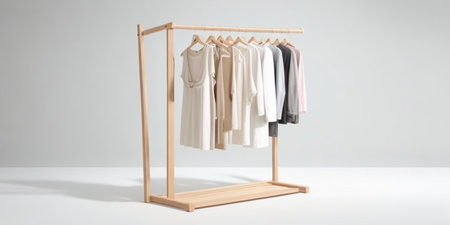 Clothing rack with clothes on white background. 3d rendering.の素材